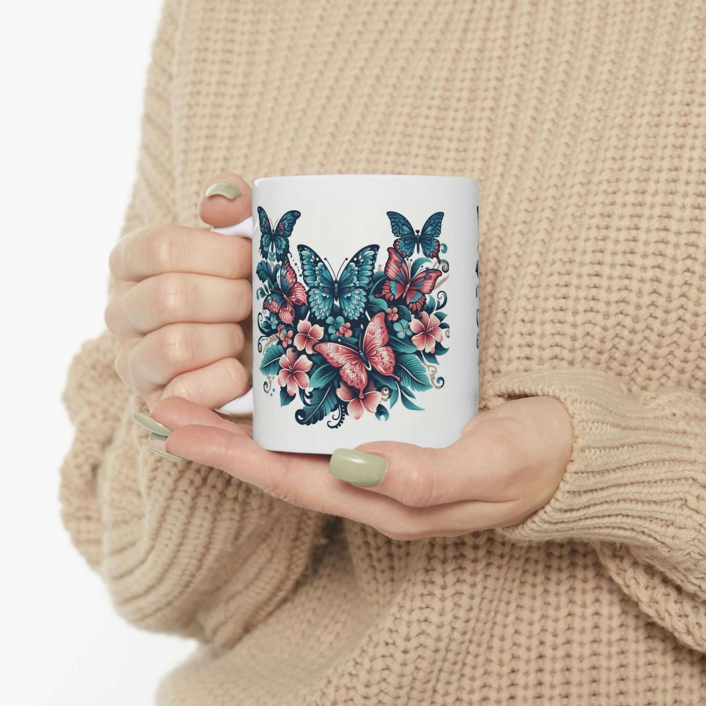 Colorful Butterfly Floral Ceramic Coffee Mug | 11oz & 15oz Options | Dishwasher & Microwave Safe - Wyld Peak