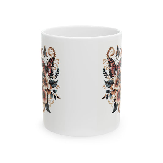 Colorful Butterfly Floral Ceramic Coffee Mug | 11oz & 15oz Options | Dishwasher, Microwave Safe