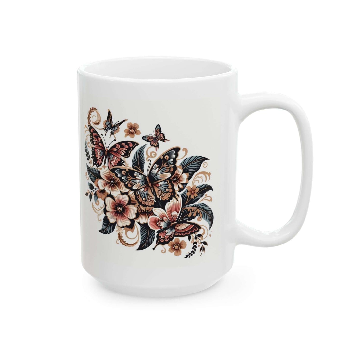 Colorful Butterfly Floral Ceramic Coffee Mug | 11oz & 15oz Options | Dishwasher, Microwave Safe - Wyld Peak