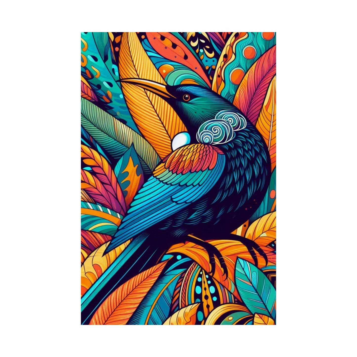 Vibrant Retro Tui Bird Art Poster, Matte Vertical Wall Decor, Wall Art, Gift