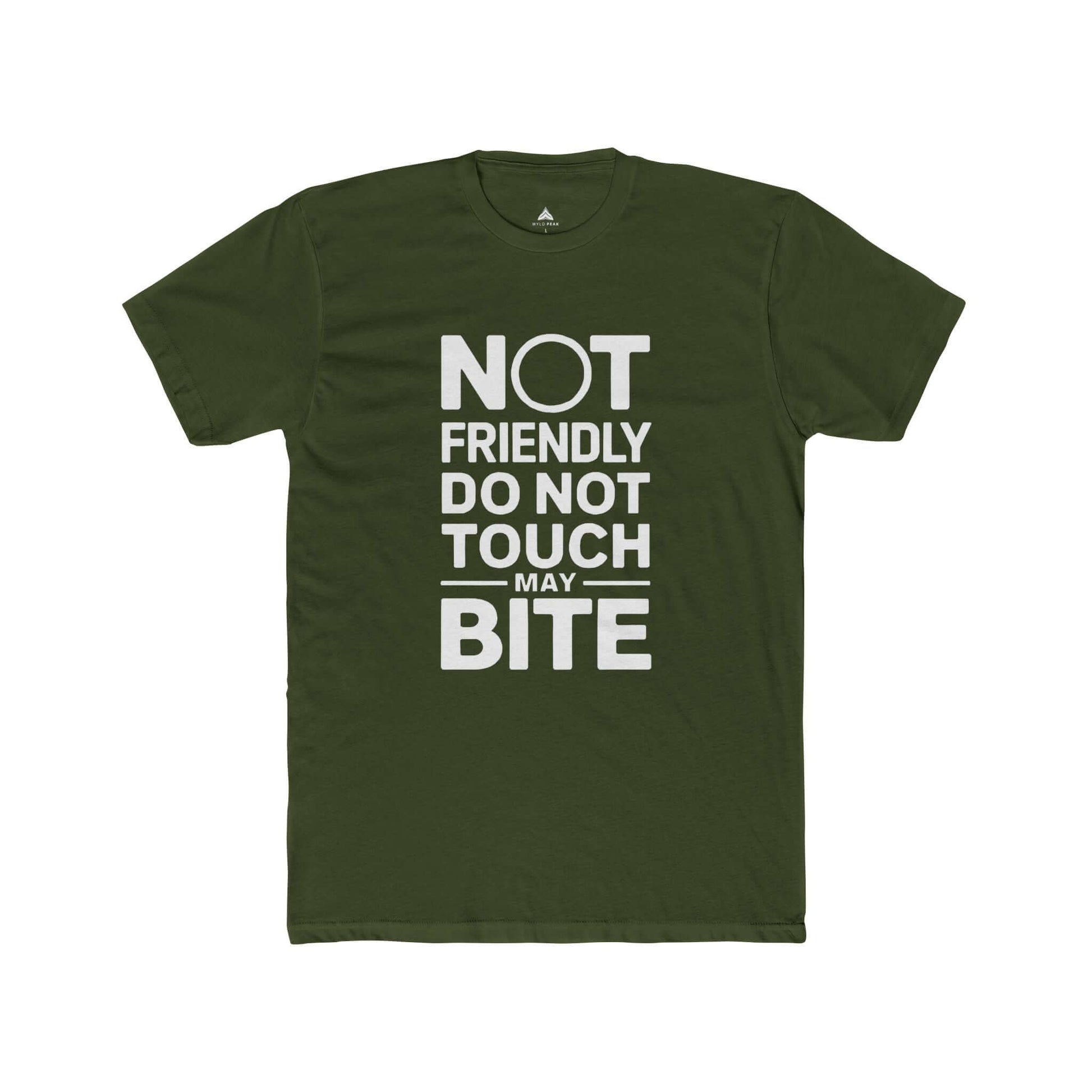 Sassy women's graphic t-shirt with 'Do Not Touch' slogan, made from ring-spun cotton in green.