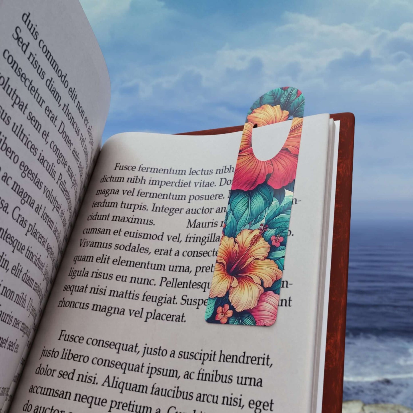 1.5"x5" Aluminum Hibiscus Floral Bookmark | Unique Design | Bookworm Gift | Bookish Accessories | Assembled in USA - Wyld Peak