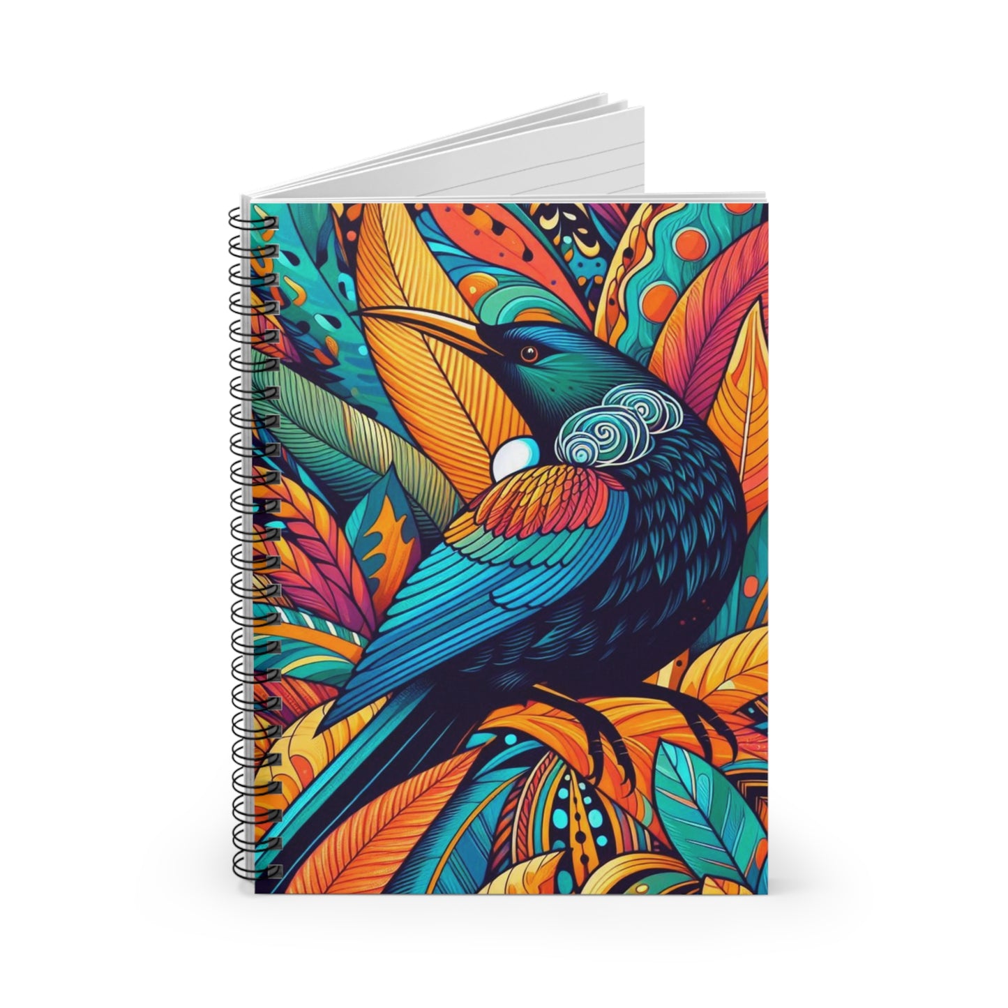 NZ Tui Bird Floral Spiral Notebook, Ruled Line | Artistic Design for Everyday Use | Perfect Gift for Writers, Him & Her