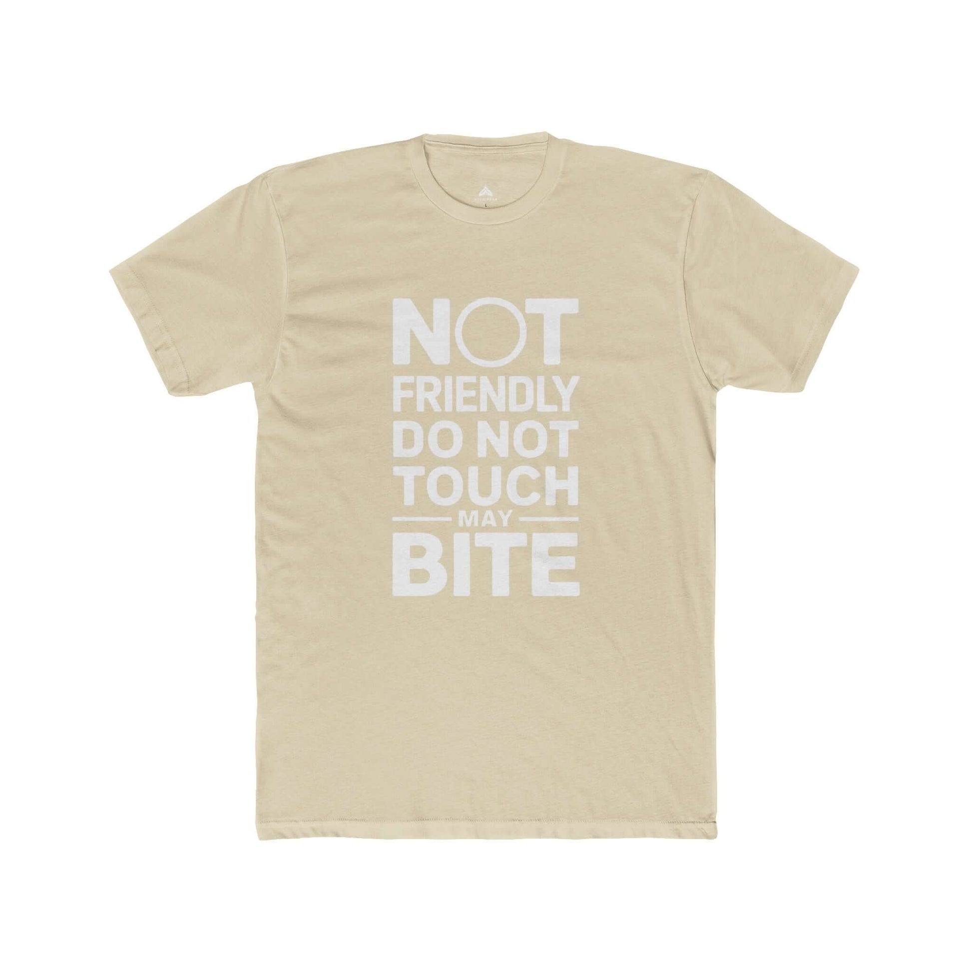 Chic women's t-shirt with standout 'Not Friendly' text, perfect for casual fashion statements in sand color.