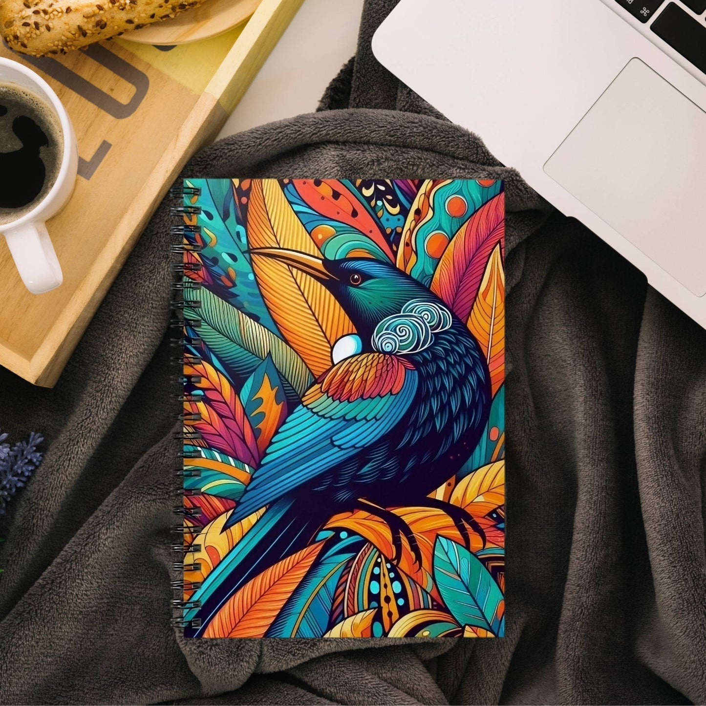 NZ Tui Bird Floral Spiral Notebook, Ruled Line | Artistic Design for Everyday Use | Perfect Gift for Writers, Him & Her