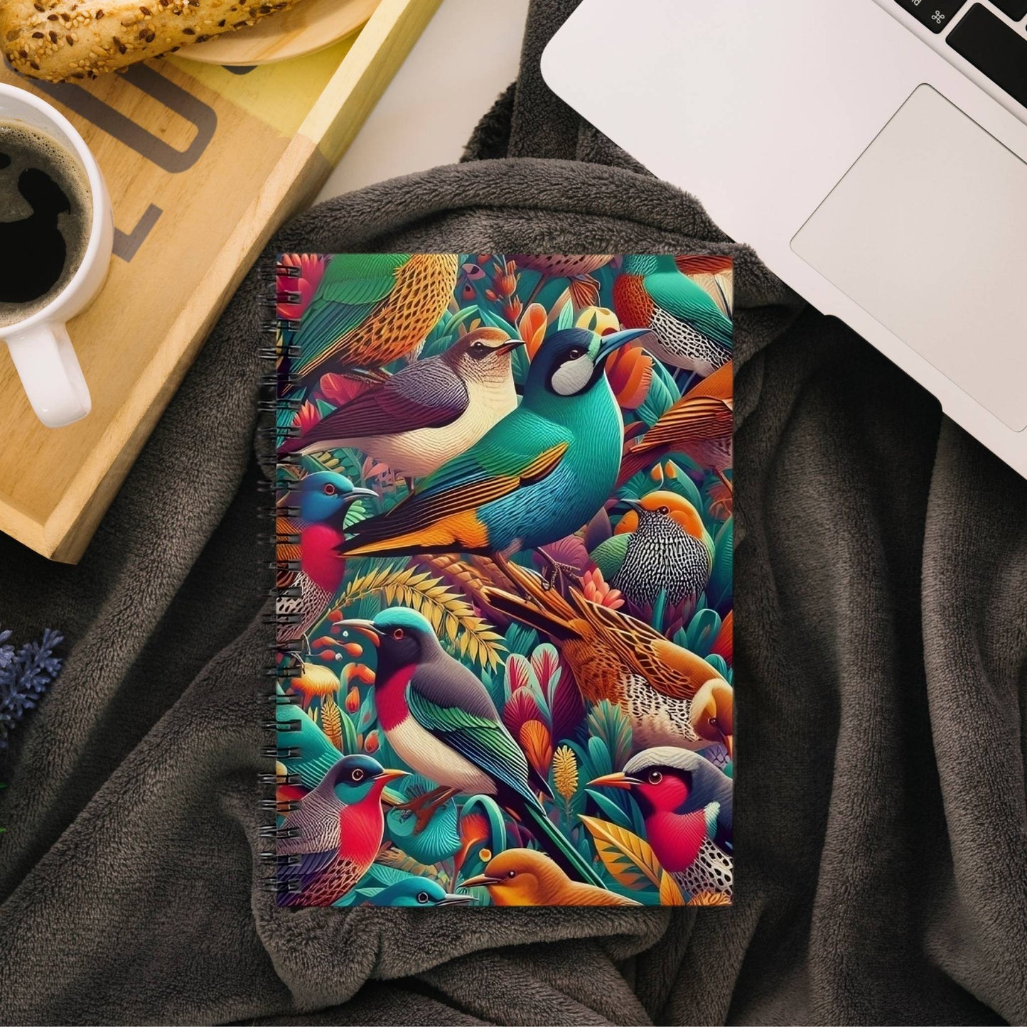 Colorful Bird Floral Spiral Notebook, Ruled Line | Artistic Design for Everyday Use | Perfect Gift for Writers, Him & Her