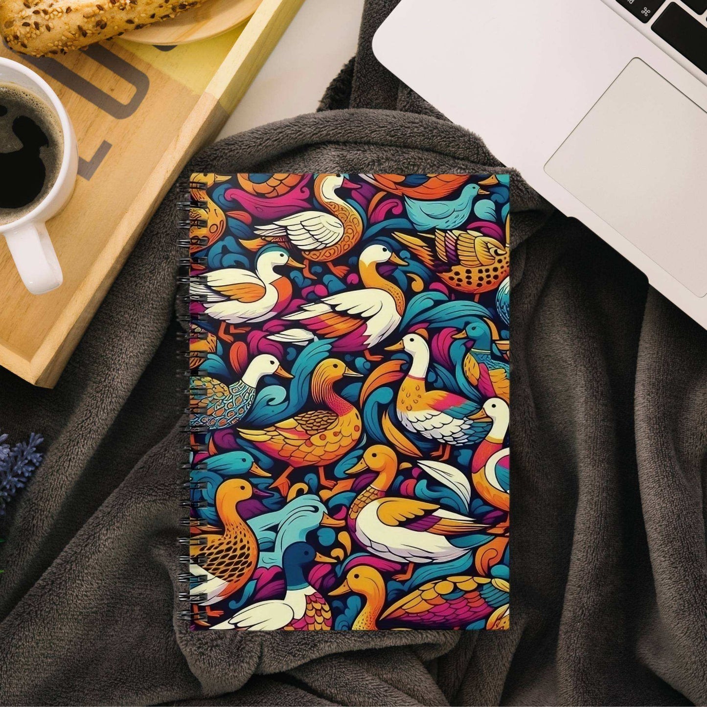 Trippy Duck Pattern Spiral Notebook, Ruled Line ,Artistic Design, Everyday Use, Gift for Writers, Him & Her