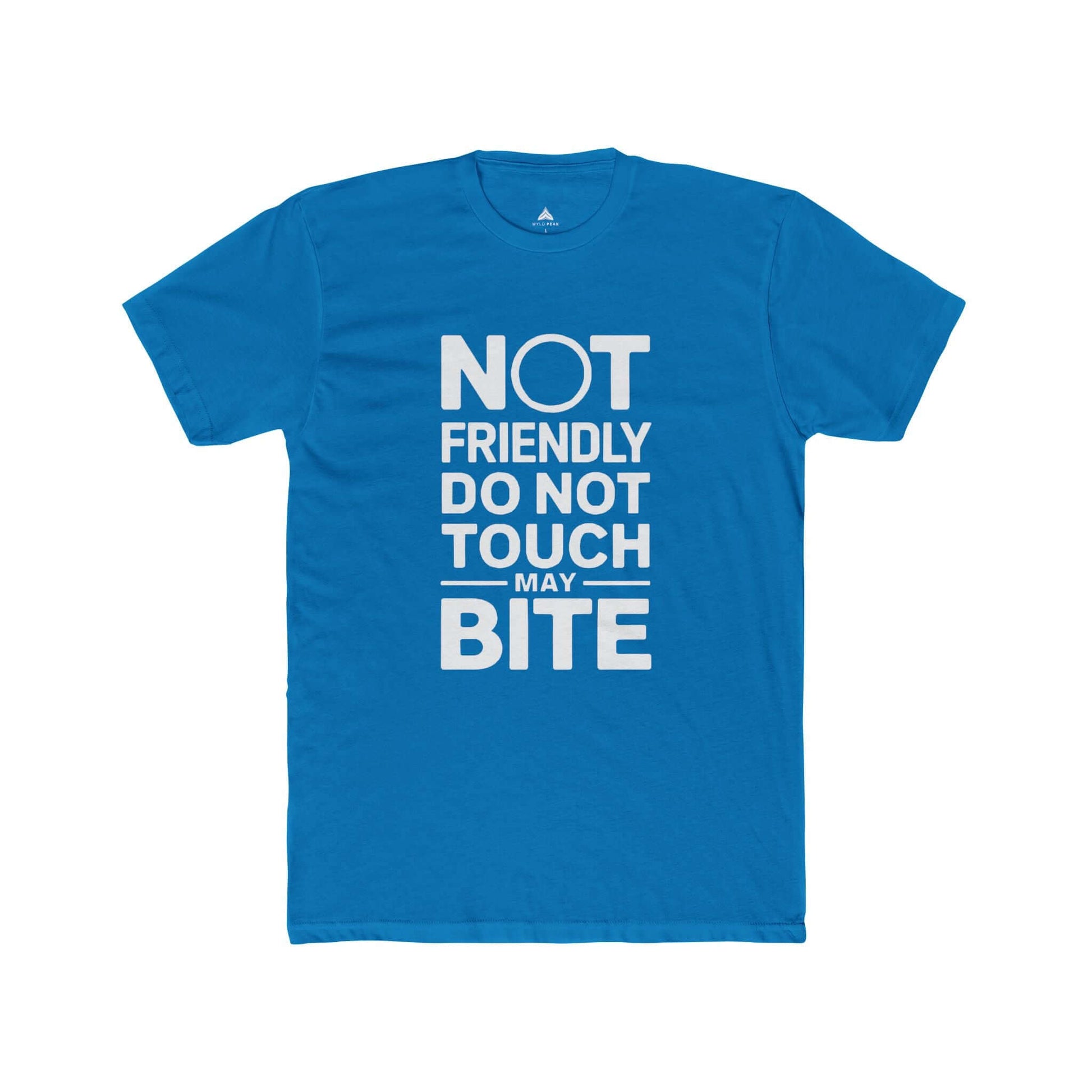 High-quality women's cotton t-shirt with 'Not Friendly' statement, perfect for layering or standalone wear in blue.