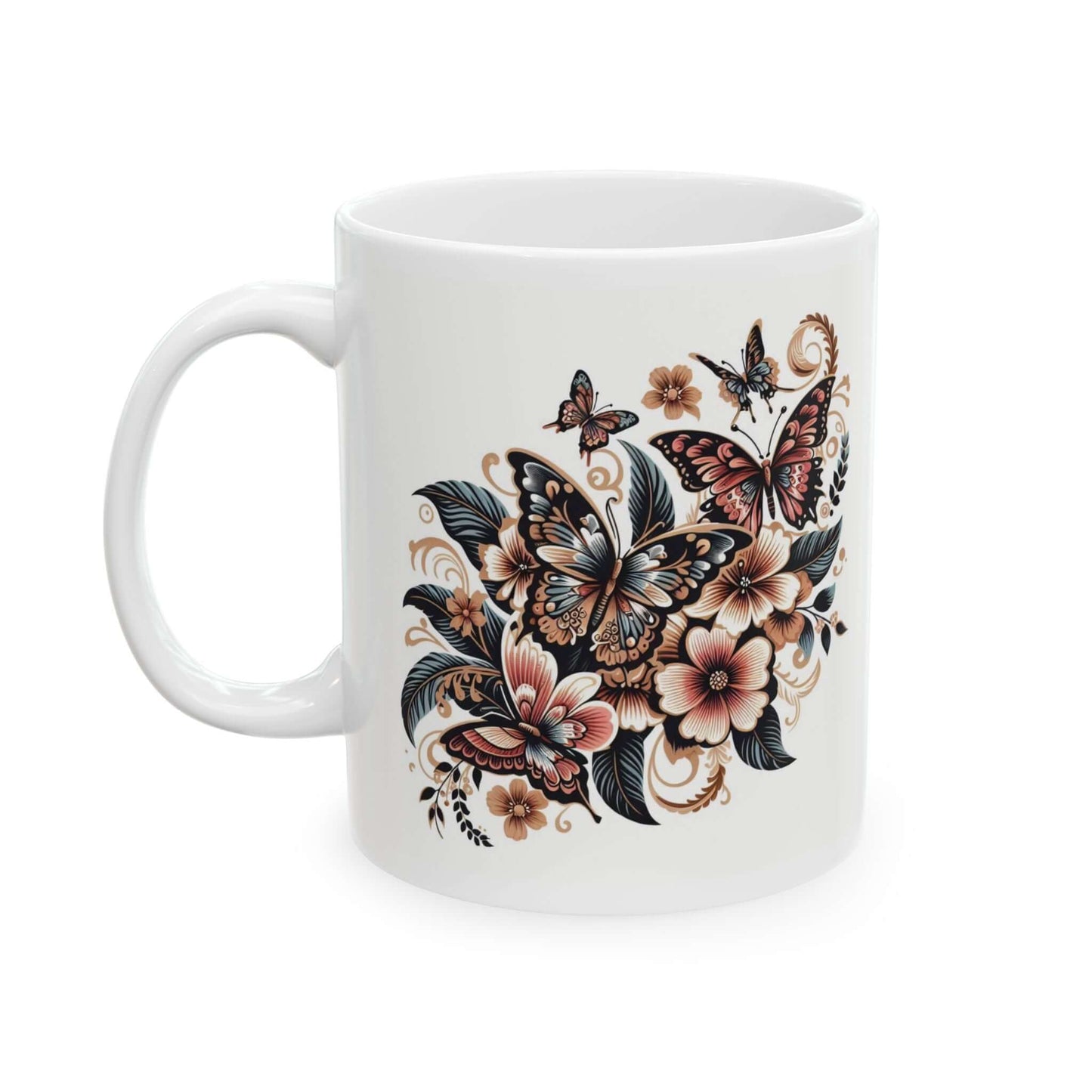 Colorful Butterfly Floral Ceramic Coffee Mug | 11oz & 15oz Options | Dishwasher, Microwave Safe - Wyld Peak