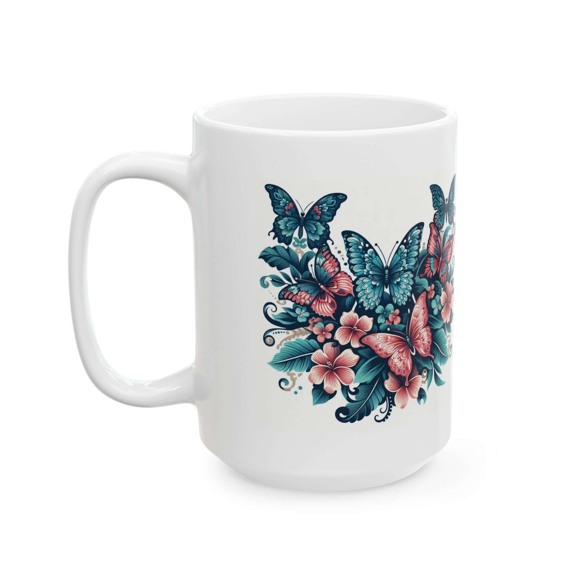 Colorful Butterfly Floral Ceramic Coffee Mug | 11oz & 15oz Options | Dishwasher & Microwave Safe - Wyld Peak