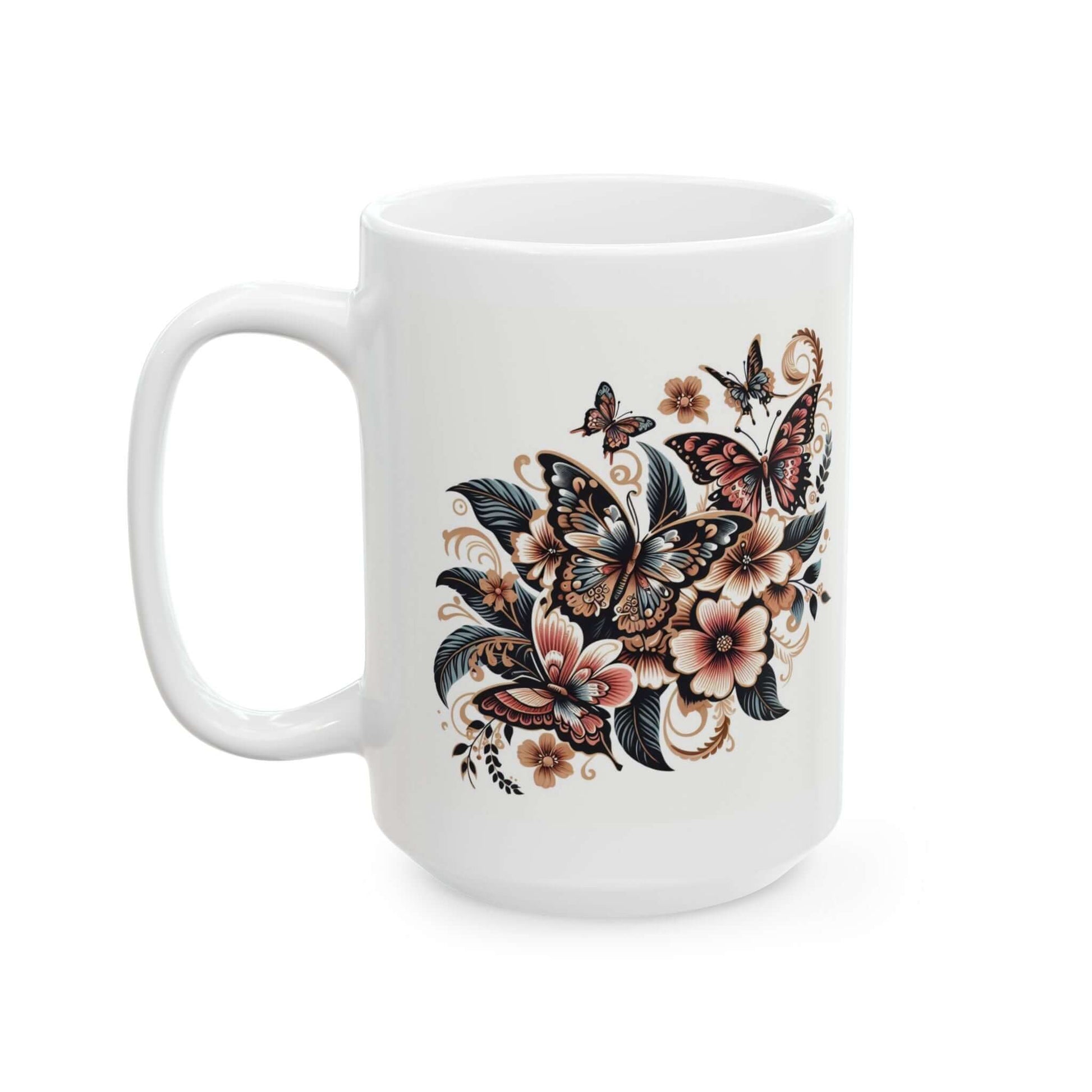 Colorful Butterfly Floral Ceramic Coffee Mug | 11oz & 15oz Options | Dishwasher, Microwave Safe - Wyld Peak