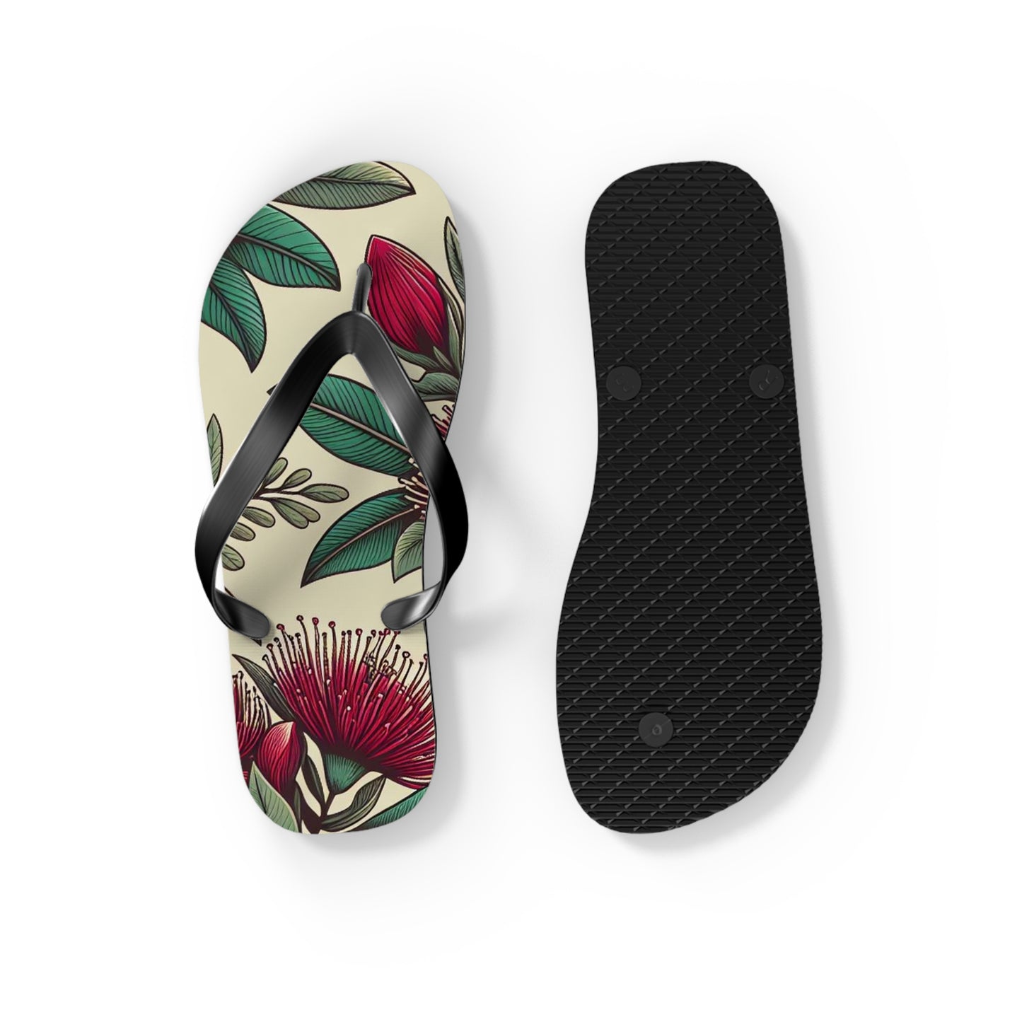 a pair of flip flops with flowers on them