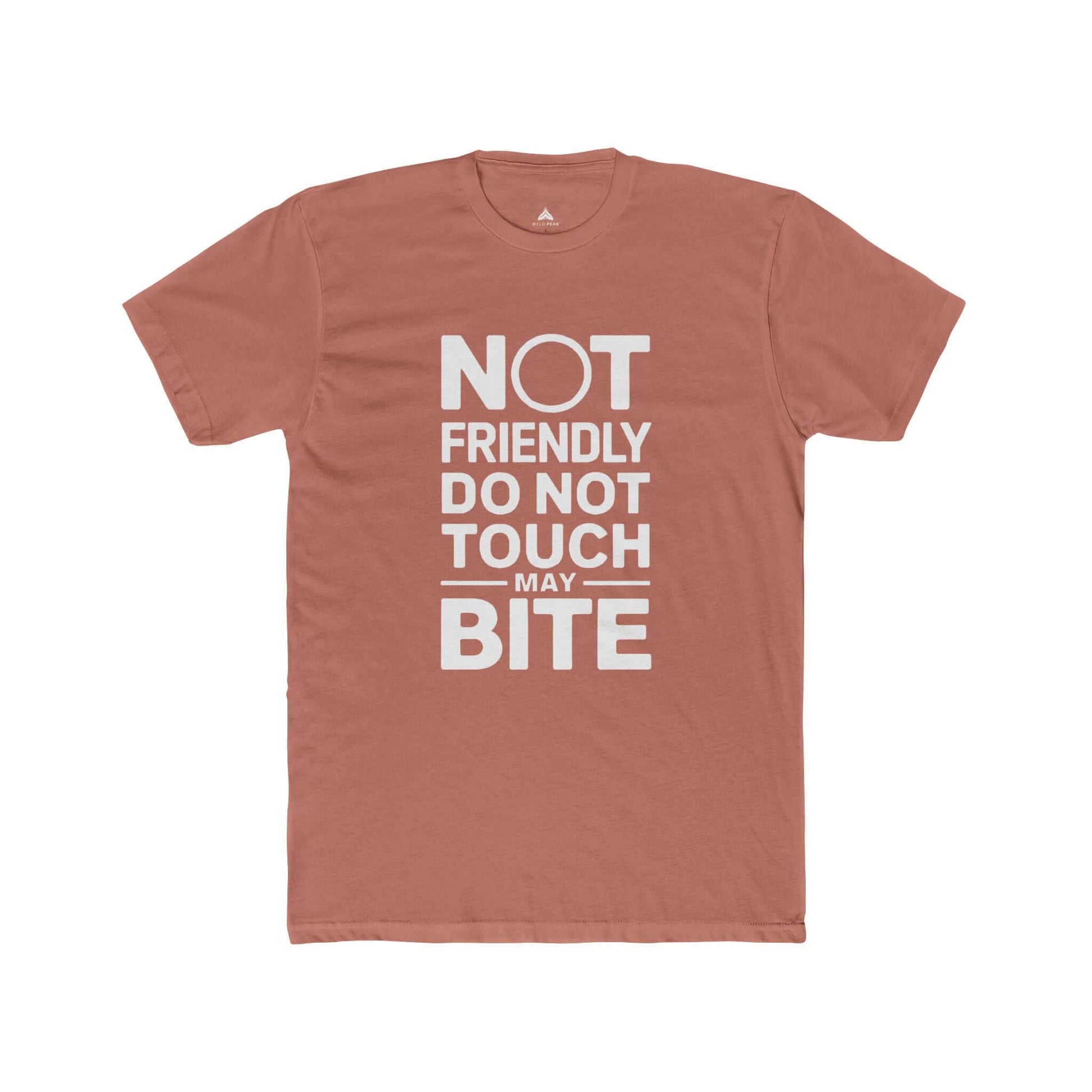 Soft and durable women's t-shirt with playful 'Do Not Touch' text, ideal for weekend adventures in salmon.