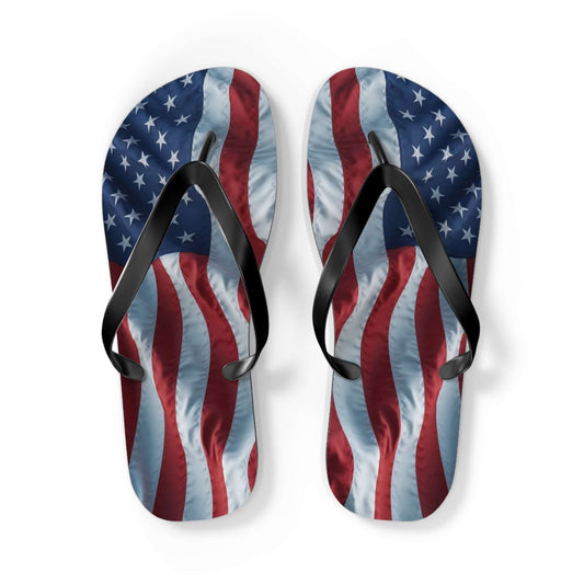 Comfortable USA flag flip flops, patriotic design for everyday wear.