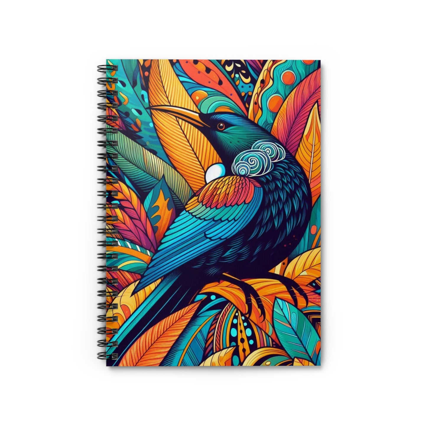 NZ Tui Bird Floral Spiral Notebook, Ruled Line | Artistic Design for Everyday Use | Perfect Gift for Writers, Him & Her