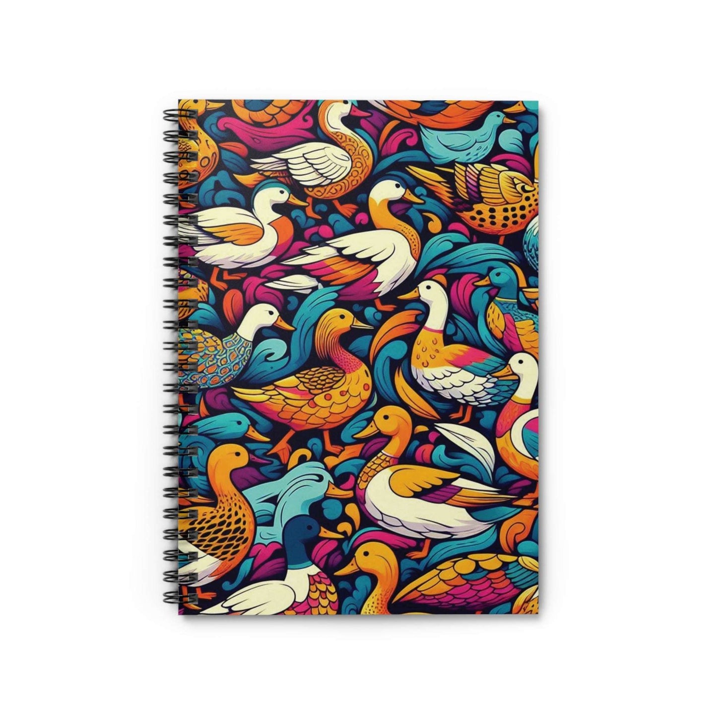 Trippy Duck Pattern Spiral Notebook, Ruled Line ,Artistic Design, Everyday Use, Gift for Writers, Him & Her