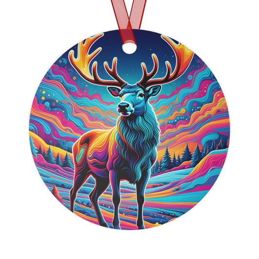 Trippy Reindeer Christmas Ornament | Bold Aluminum Holiday Decor | Unique Psychedelic Xmas Tree Decoration