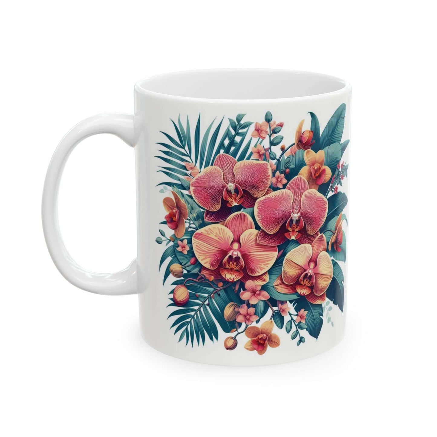 Orchid Floral Ceramic Coffee Mug | 11oz & 15oz Options | Dishwasher, Microwave Safe - Wyld Peak