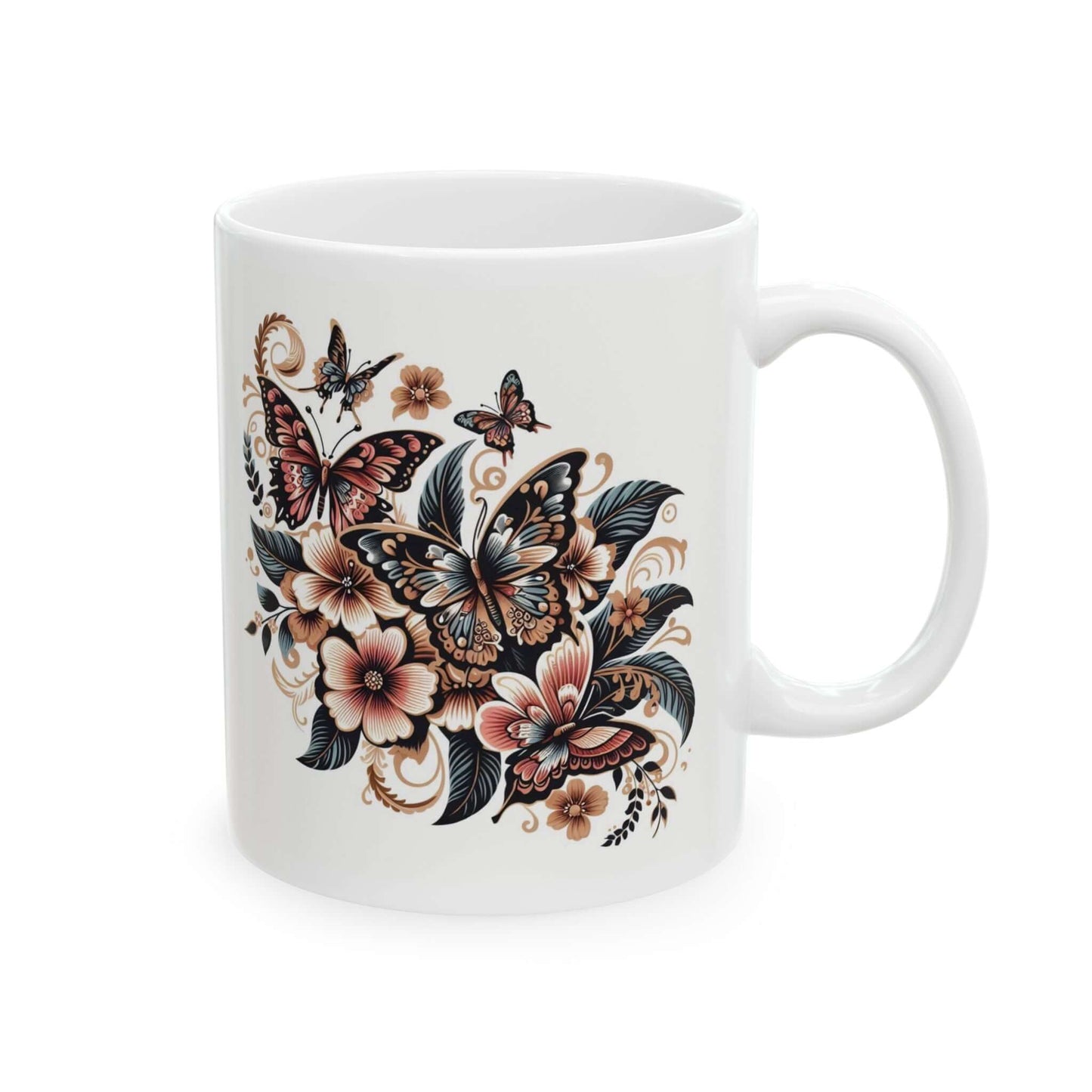 Colorful Butterfly Floral Ceramic Coffee Mug | 11oz & 15oz Options | Dishwasher, Microwave Safe - Wyld Peak