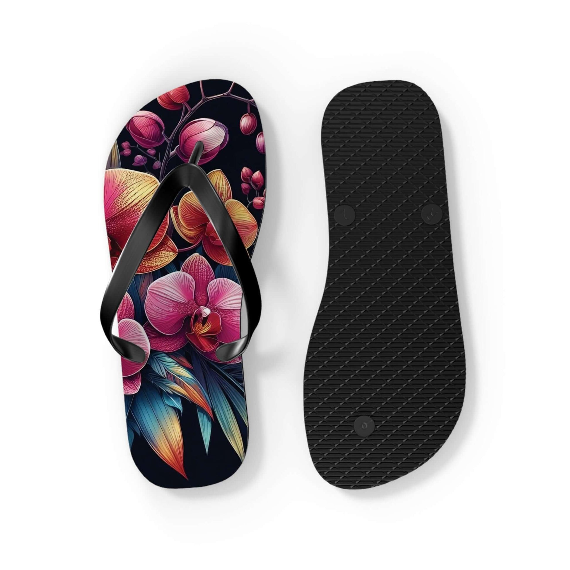 High-quality floral lily flip flops, made in the USA, for stylish comfort on the go.