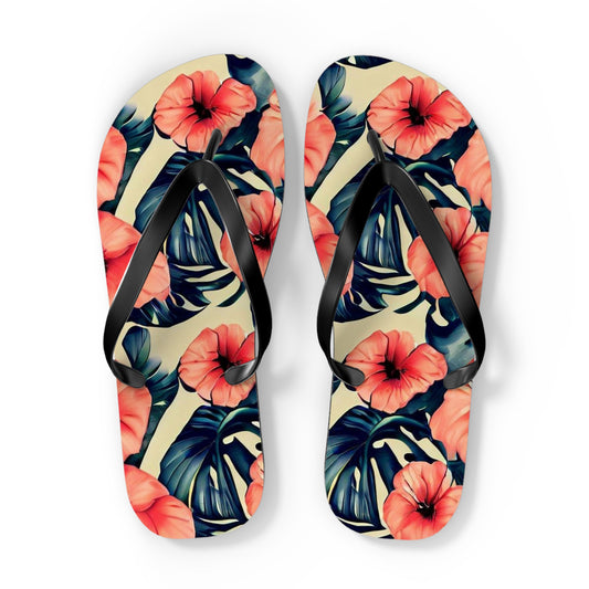 a pair of flip flops with flowers on them