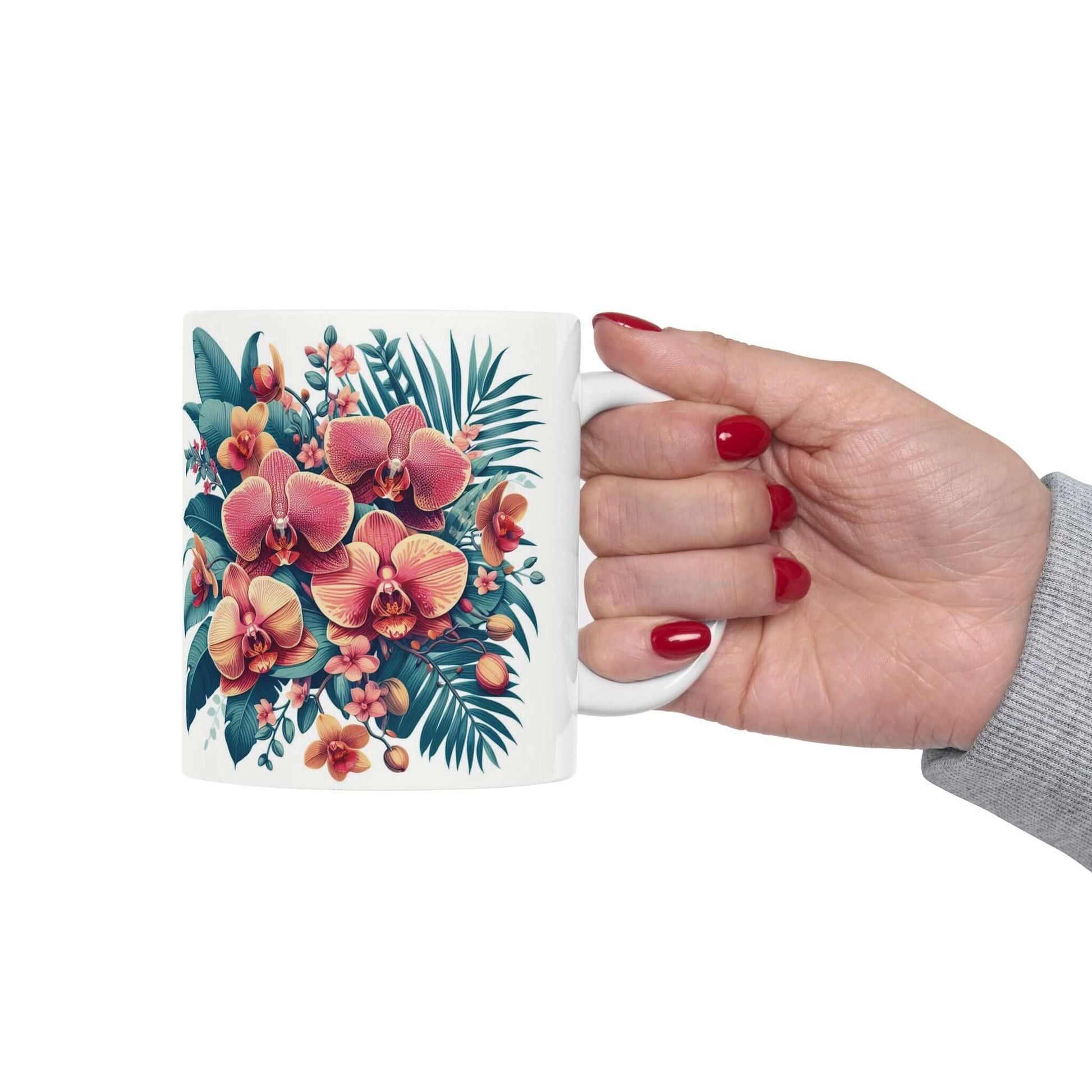 Orchid Floral Ceramic Coffee Mug | 11oz & 15oz Options | Dishwasher, Microwave Safe - Wyld Peak